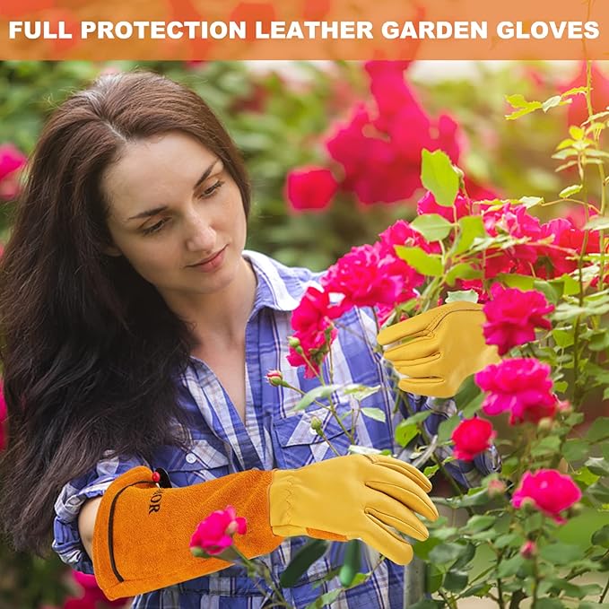 Long Gardening-Gloves Women/Men-Thorn proof Rose Pruning Heavy Duty Gauntlet, Best Garden Gifts for Gardener-S