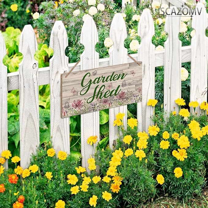 SCAZOMV Garden Sign Decor, Garden Shed, Funny Outdoor Decorative For Garden Backyard Patio Farmhouse, Potting Shed She Shed Personalized Wooden Hanging Plaque 5"X 10"