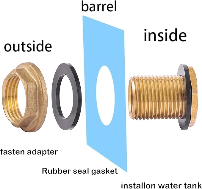 2 PCS Bulkhead Fitting,Solid Brass,1/2" NPT Female 3/4" GHT(Garden Hose Thread Connection) Male Water Tank Connector for Rain Barrels, Aquariums, Water Tanks