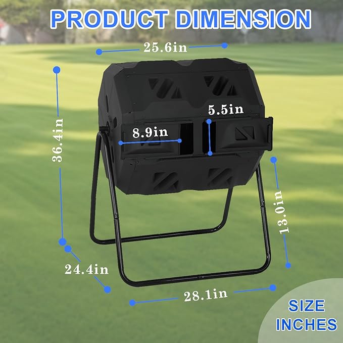 FDW Outdoor Compost Bin, 43 Gallon Dual Chamber Tumbling Composting Bin with Sliding Doors for Garden Patio Kitchen Yard,Black Door