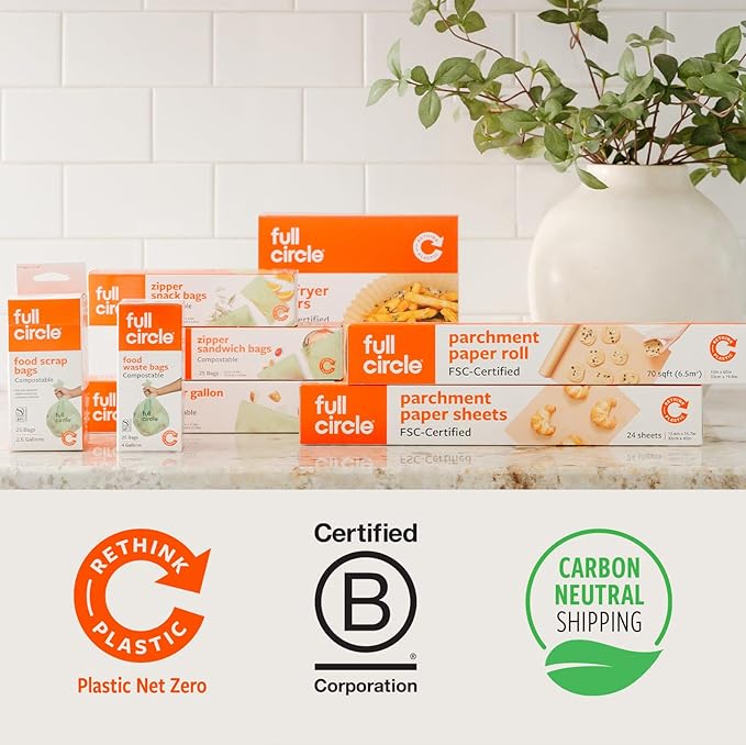 Full Circle Compostable Bags for Food Waste – 4-Gallon Size, 100ct, 4 Boxes of 25 – Plant-Based, Tear and Leak-Resistant Compost Bags