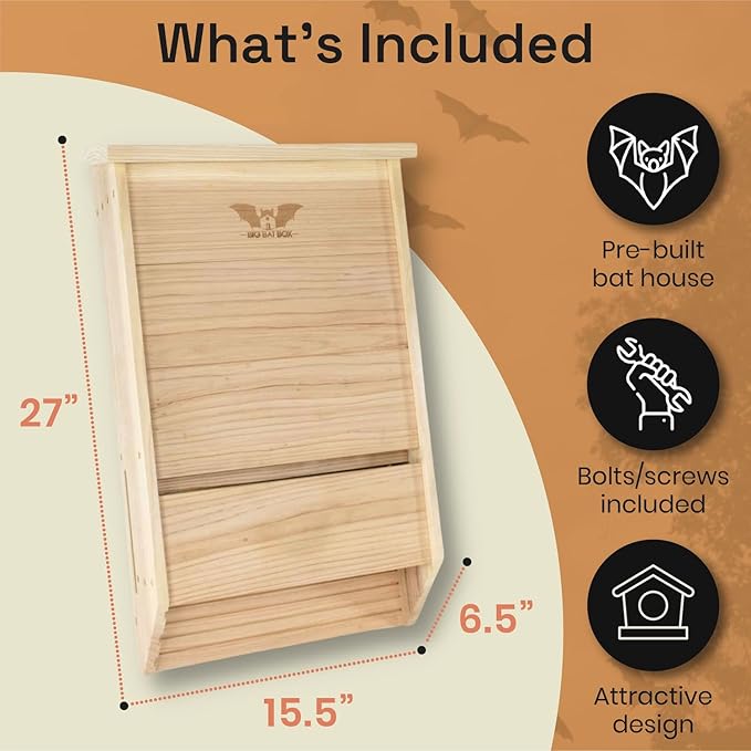 WildYard Bat Box - 3-Chamber, Cedar, 200-Bat Capacity - Batbox for Wall Mount - Weather-Resistant Cedar Roosting House - Rustic Outdoor Pet House Decor