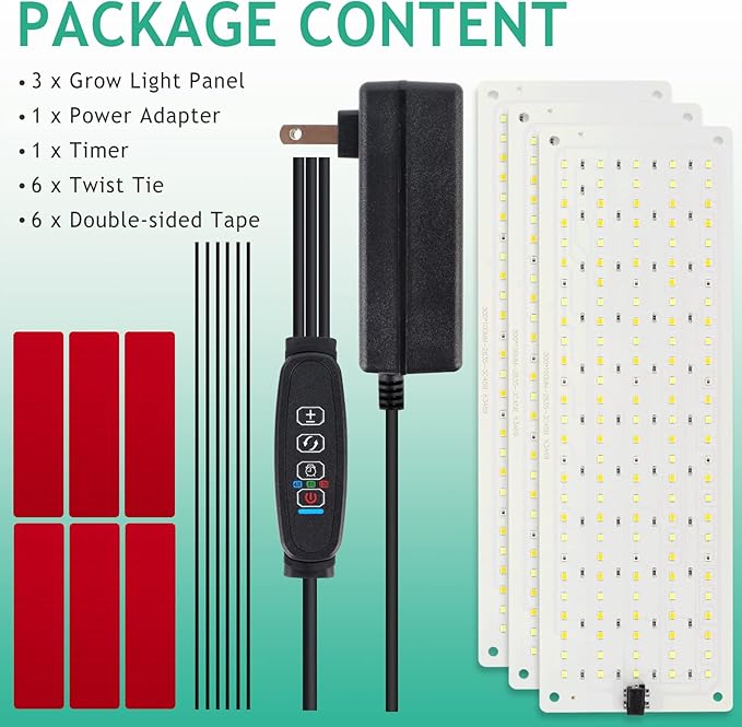 LBW Grow Light, 405 LEDs Full Spectrum Small Grow Lights, 4/8/12H Timer, 3 Lighting Modes, 10 Dimmable Levels, Plant Lamp Strip for Seedlings, Veg, Bloom, 3 Pack