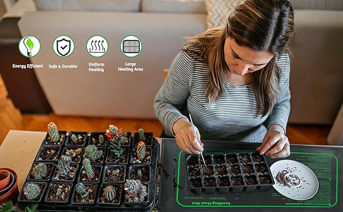 Seedling Heat Mat for Seed Starting,10" x 20.75" Waterproof Heating Pad for Indoor Plants Germination (Black 2 Pack)