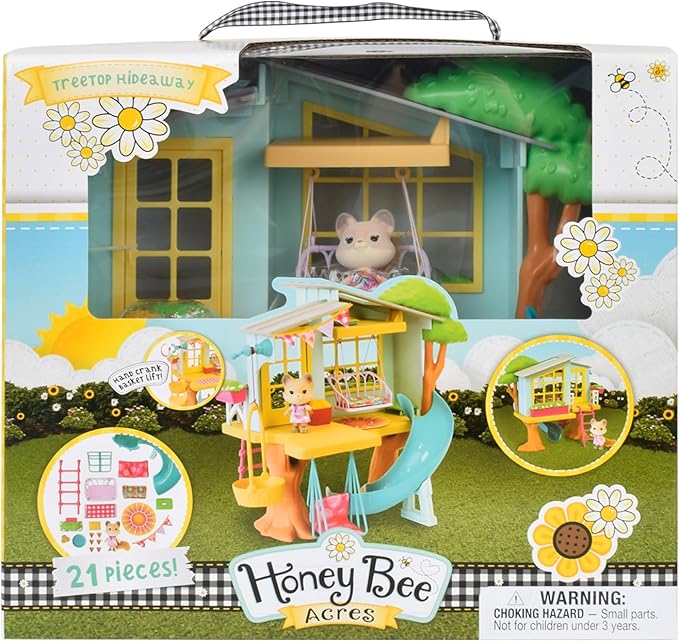 Honey Bee Acres Interactive 2 Story Tree House Playset with Exclusive Squirrel Poseable Figure Includes 21 Pieces
