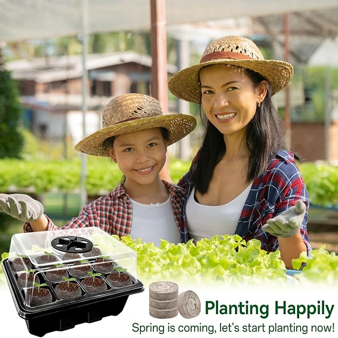 Halatool Seedling Trays Seed Starter Kit- Plant Germination Tray with Dome and Tray Base for Growing and Cloning (4 Set-Black)