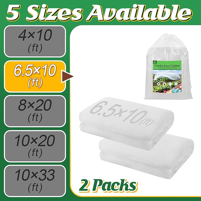 2 Pack 6.5x10ft Garden Netting - Ultra Fine Mesh Plant Covers to Keep Small Animals Pest Out, Bird Barrier Screen for Protecting Vegetables Fruits Flowers Raised Beds (Without Support Pole)