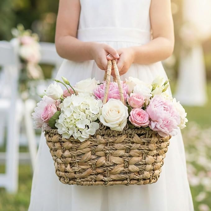SOUJOY 2 Pack Wicker Picnic Basket with Handle, Natural Hand Woven Rattan Easter Baskets, 13" and 11" Nesting Gift Baskets for Outdoor, Camping, Garden, Wedding, Home Organization