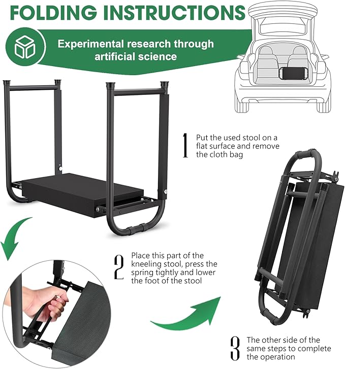 Heavy Duty Garden Kneeler and Seat for Elderly, 400lbs Capacity Foldable Gardening Stool with Support Legs & Thick Pad, Includes Large Tool Organizer Bag, Black (Dark Black)