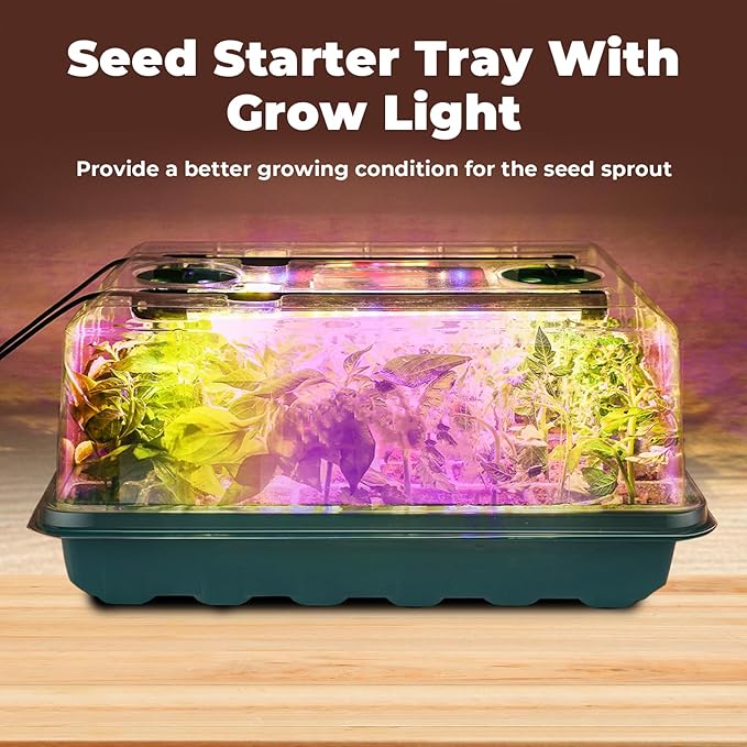 Seed Starter Tray with Grow Light, 2-set Flexible Silicone Seedling Starter Kit, 96-Cell Seed Growing Tray, Seed Starting Trays Plant Starter Kit, Reusable Indoor Gardening Plant Germination Trays