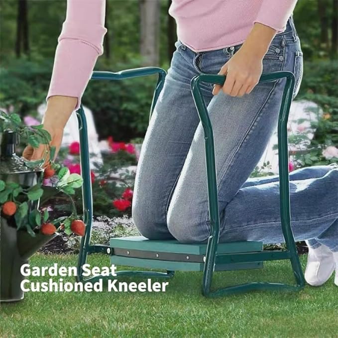 Garden Kneeler and Seat Foldable Gardening Bench Stool with Tool Bag Pouch EVA Foam Pad Outdoor Practical Garden Tools for Kneeling and Sitting Sturdy and Lightweight, Green