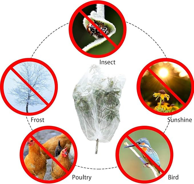 Alpurple 3 PCS Insect Bird Barrier Netting Mesh with Drawstring- 3.2 x 2.6 Feet Fruit Tree Net-Garden Netting Plant Cover for Protect Plant Fruits Flower from Insect Bird Eating