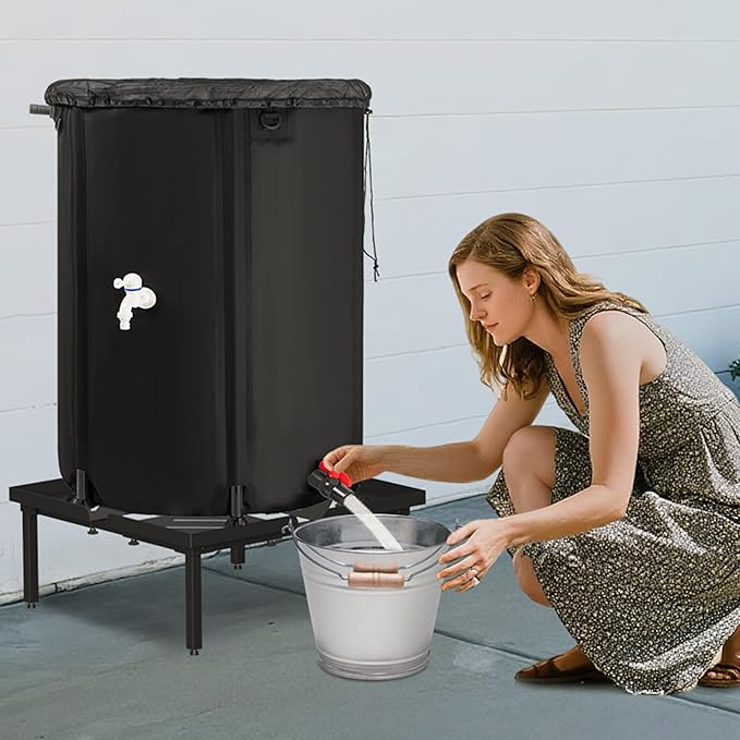 45-100 Gallon Rain Barrel Stand, Length & Width Adjustable Rain Collection Barrel Stand, Heavy-duty Steel Stand for Plastic Outdoor Rain Barrel