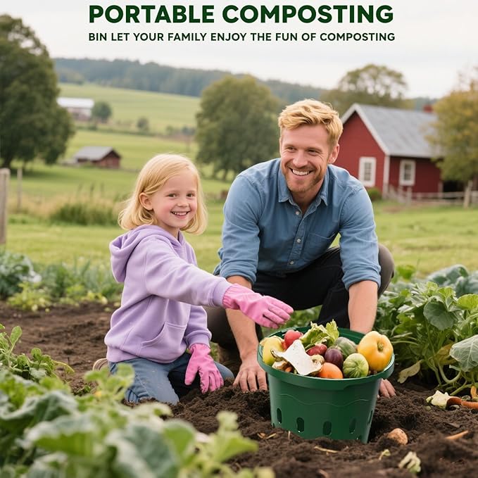 4-Pack InGround Compost Bin for Garden Beds, 8L Worm Composter Farm for Faster Composting, Worm Composter Kit with Aeration, Animal-Proof Lid for Beginners (9.5x9.5x10.8Inch) (4, Green)