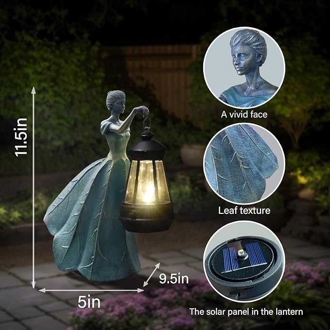 Fairy Garden Statue Solar Garden Decor Resin Fairy Statue with Lights Angel Fairy Decor Outdoor Yard Statues Gardening Gifts for Women 9.5 * 5.5 * 11.5 Inch