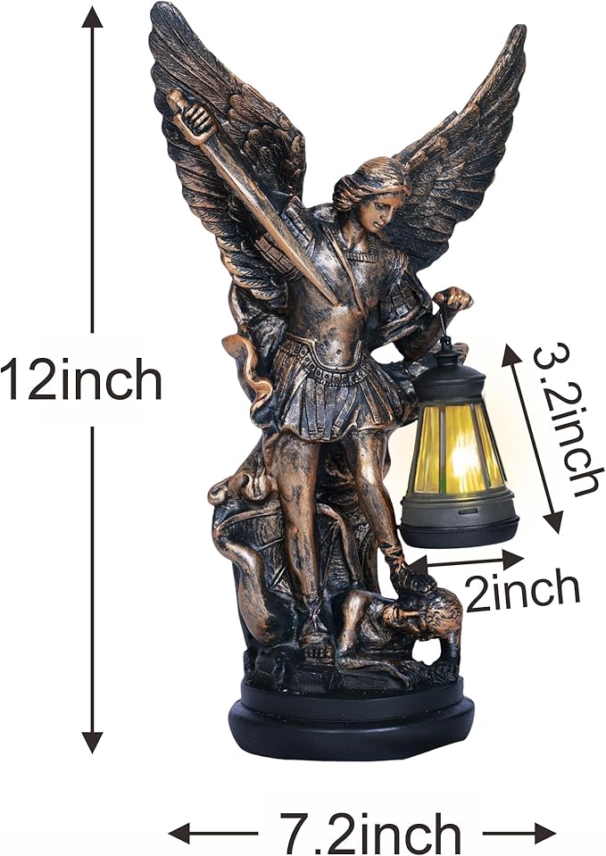 St Michael The Archangel Solar Outdoor Garden Decor Statues–12 in Miguel Arcangel Statue Solar Outdoor Sculptures for Outside Yard Patio Balcony Front Lawn Decor