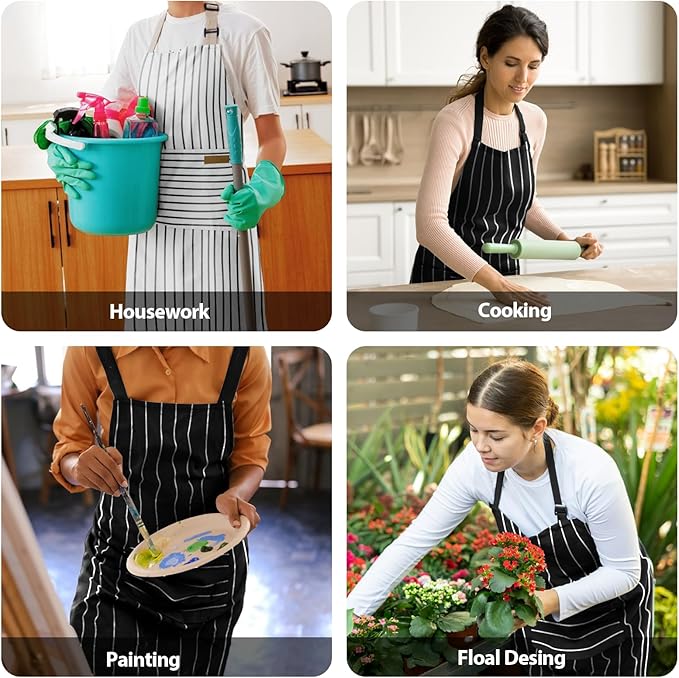 2 Pack Kitchen Aprons, Apron for Cooking with 2 Pockets, Unisex Adjustable Neck Strap Chef Aprons for Men Women