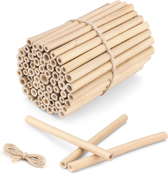 Navaris Bamboo Bee Nesting Tubes (Pack of 60) - 15 cm (5.9 in) Long Tube for Mason Solitary Bees - for Filling Insect Hotels and Bug Houses