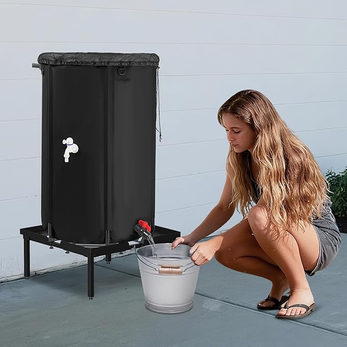 45-55 Gallon Rain Barrel Stand, Length & Width Adjustable Rain Collection Barrel Stand, Heavy-duty Steel Stand for Plastic Outdoor Rain Barrel