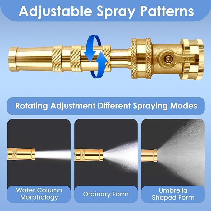 High Pressure Hose Nozzle, Heavy-Duty Brass Adjustable Twist Hose Nozzle with On-Off Valve, Water Hose Sprayer Nozzle with 3/4" GHT Connector for Garden(3 Pack)
