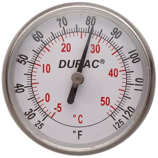 H-B DURAC B61310-3500 Bi-Metallic Thermometer; -5 to 50°C (25 to 125°F), 33mm Dial