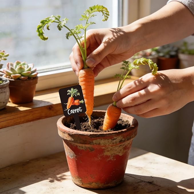 Whaline 20Pcs Watercolor Vegetable Fruit Plant Label Signs 20 Styles Garden Markers Waterproof Black Acrylic Plant Stake Tags with Names for Nursery Indoor Outdoor Garden Decor