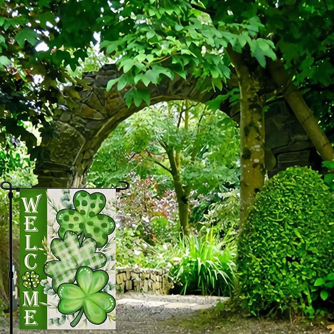St Patricks Day Garden Flag 12x18 inch Outdoor-Double Sided St Patricks Day Shamrock Flag Vivid Color Polyester Yard Flags