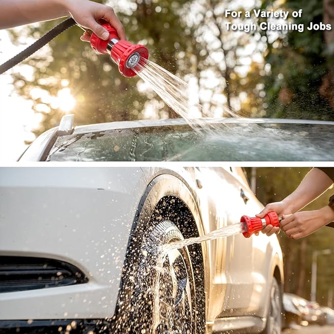 FANHAO Fireman Style Garden Hose Nozzle, Heavy Duty High Pressure Adjustable Sprayer, Leak-Proof Metal Fire Hose Sprayer Nozzle for for Car Washing, Patio Cleaning, Lawn & Pet Showering