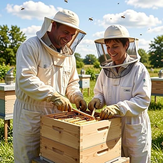 Beehive Starter Kit, Self-Flowing Honey Beehive with Observation Window and Honey Spout, Includes Carpenter Bee House, for Garden Pollinators