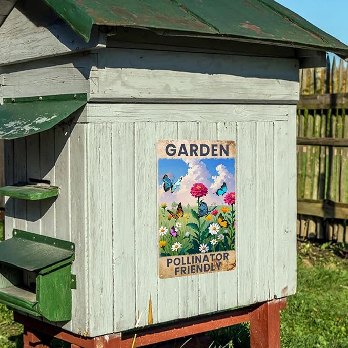 Garden Signs Pollinator Friendly Metal Tin Signs Flowers Signs 8x12 Inch Outdoor Wall Decor