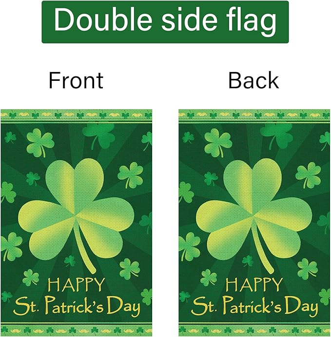 Louise Maelys Happy St Patrick's Day Garden Flag Lucky Shamrock Clover 12x18 Inch Double Sided Small Burlap Welcome Saint Patricks Spring Holiday Yard Outdoor Outside House Decor