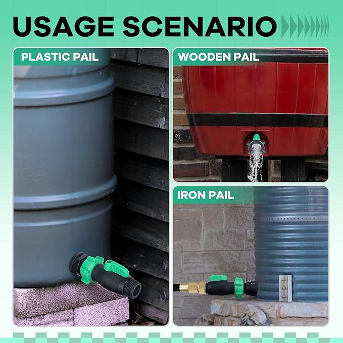 Rain Barrel Spigot Kit 2 Pack High Flow, 3/4" GHT Heavy Duty Plastic Water Barrel Spigot Kit with Bulkhead Fitting, Water Rain Barrel Diverter Kit for Outdoor Plastic Bucket (180 degrees)