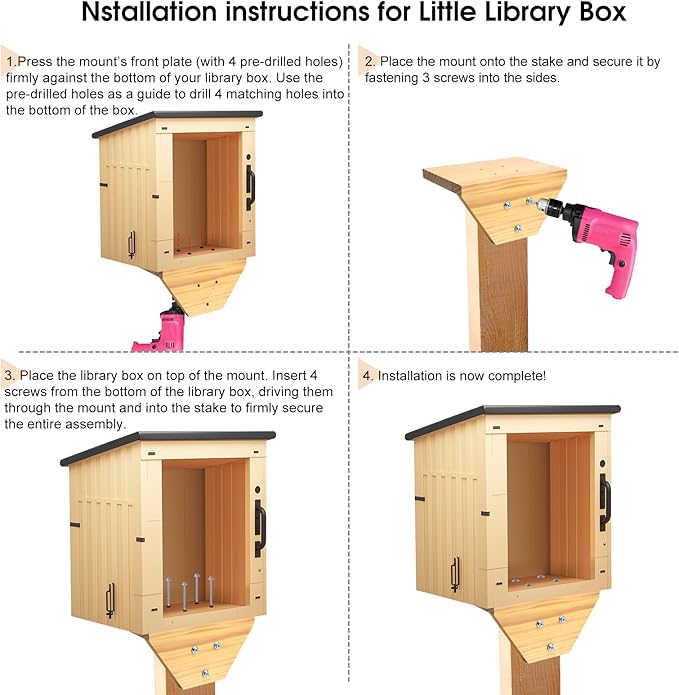 Little Library Mount – Outdoor Library Box Bracket, Mounts to Any Wood Post with Screws, No Finishing or Painting Required, for Library Box, Mailbox, Birdhouse, Squirrel Feeder, Bee & Butterfly House