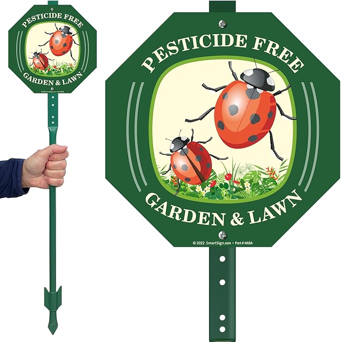 SmartSign 10 x 10 inch Pesticide Free Garden And Lawn Sign & Stake Kit, 40 mil Laminated Rustproof Aluminum, 3 foot Stake, Set of 1, For Yard, Made in USA