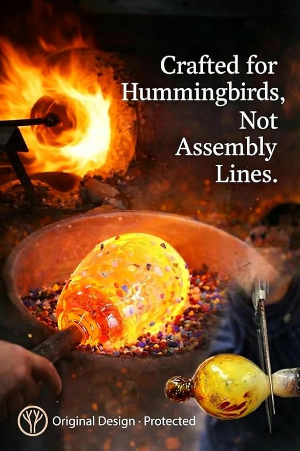 Hummingbird Feeder for Outdoors Hanging, 34 Oz, Handcrafted Gift Inner Glass Décor for Bird Garden Lover, Ant Moat & Bee-Resistant Ports, Hook & Brush Included, Ocean Blue