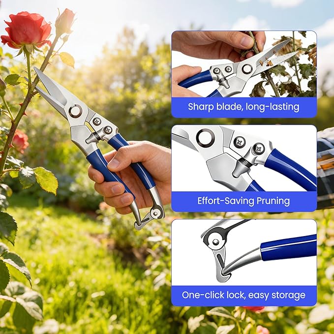 2-Pack Zinc Alloy Pruning Shears Set for Gardening | R3120 Curved & R3121 Straight Garden Shears 8x20cm | Professional Gardening Tools with Bypass Blades for Plants, Flowers & Branches