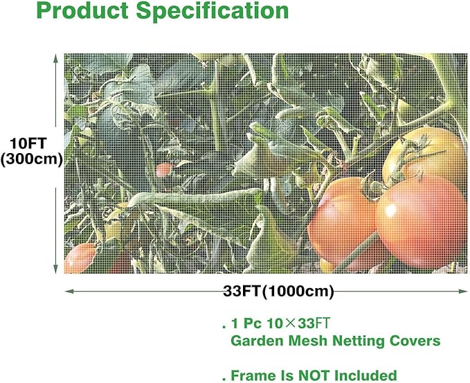 Garden Mesh Netting 10'x33' Plants Covers Ultra Fine Bug Cover Keep Trees Vegetables Fruits from Cicada Mosquito Netting for Patio Crops Flowers Protection Cicada Insect Net (White)