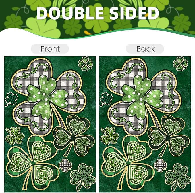 St Patricks Day Garden Flags 12x18 Inch Double Sided, Irish Celtic Shamrocks Small Seasonal Decoration for Holiday Anniversary Yard Outside Outdoor Decor