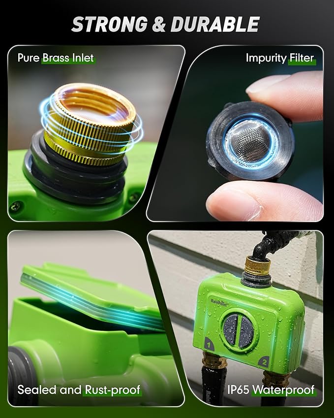 RAINPOINT WiFi Water Timer for Garden Hose, 2 Zone WiFi Sprinkler Controller, Smart Hose Timer Valve, Automatic Drip Irrigation System/Rain Delay for Garden (Brass Inlet, WiFi & Ethernet Connection)