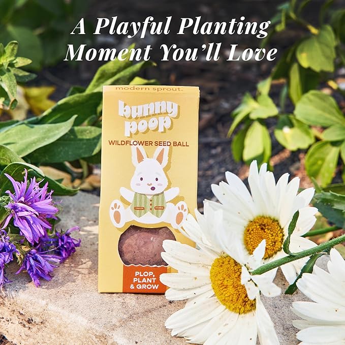 Modern Sprout Wildflower Seed Ball Poop - Easter Basket Essentials - Non-GMO Hand-Rolled Clay Seed Bombs with Wildflower Seeds - Gardening Gift Set for Kids & Adults - (Easter Plop - Pack of 3)