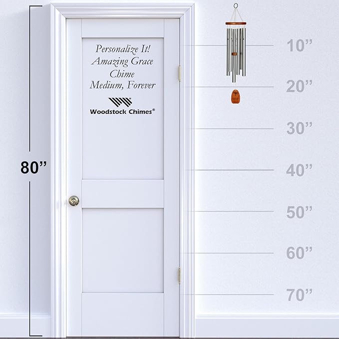 Woodstock Wind Chimes Personalized Amazing Grace Memorial Chime for Outside 24'' Medium Silver Sympathy Customized Forever Inspirational Wind Chime for Outdoor Patio Home Garden Decor (P-AGMS01)