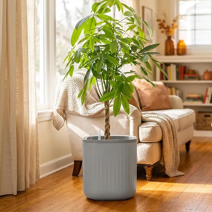Vego garden 15 Inch Self-Watering Planter for Indoor Plants – Large Modern Plant Pot with Built-in Water Reservoir, Ideal for Monstera, Fiddle Leaf Fig, Palms & Peace Lily, Without Trellis, Fog Gray