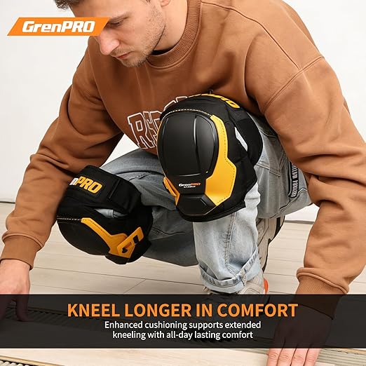Black Knee Pads for Work - Heavy Duty EVA & Gel Support for Construction, Flooring, Gardening and Cleaning