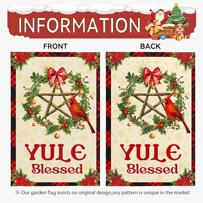 Yule Blessed Garden Flag 12 X 18 Inch Double Sided Pagan Winter Solstice Outdoor Decorations Welcome Flag Yule Christmas Yard Flag Sign for Outside Garden Yard Decor