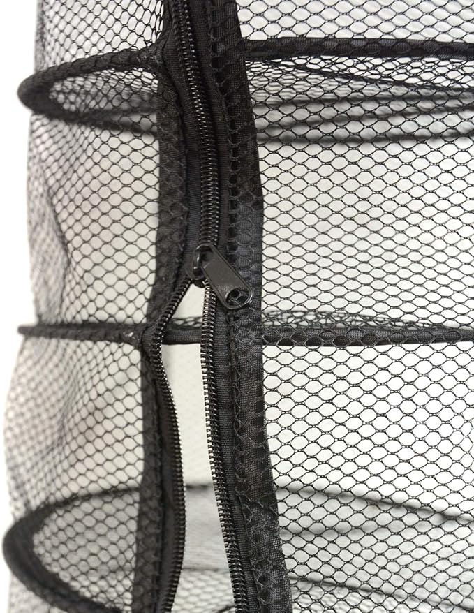 9 Inch 5 Level Micro Hanging Dry Net Indoor/Closet Drying Rack for Herbs, Plants, Organizer, Freshner - Black Mash Screen with Top-to-Bottom Zipper - Apartment Size with Zipped Storage Pouch