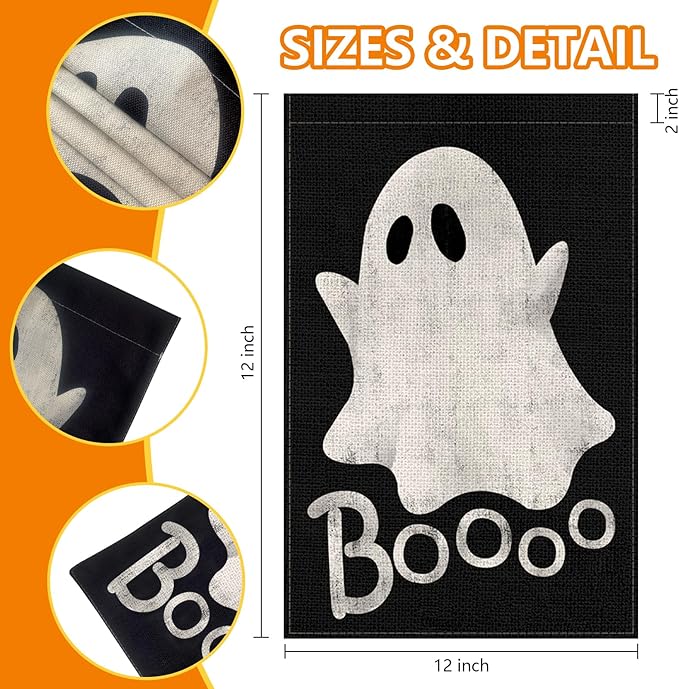 Halloween Ghost Garden Flag 12x18 Inch, Double Sided Holiday Burlap Yard Flag for Outdoor Decoration