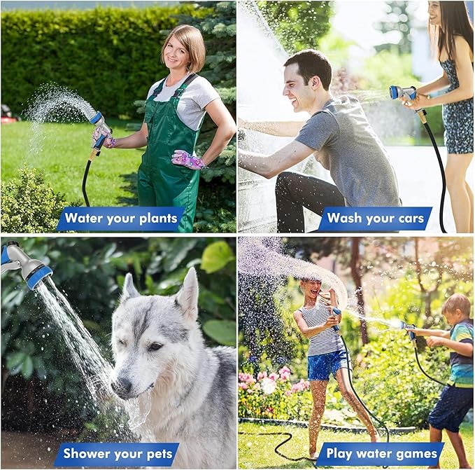 RESTMO Garden Hose Nozzle, Heavy Duty Metal Water Hose Nozzle with 7 Adjustable Spray Patterns, High Pressure Hand Sprayer with Flow Control, Best for Watering Plant & Lawn, Washing Car & Pet, Blue