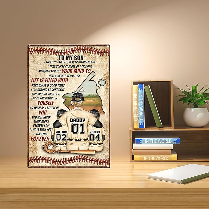 Vintage Tin Signs Motivational Wall Decor-To Son Teen Boy Room Baseball Decor Gifts,Sports Posters for Boys Bedroom 8x12 Inch