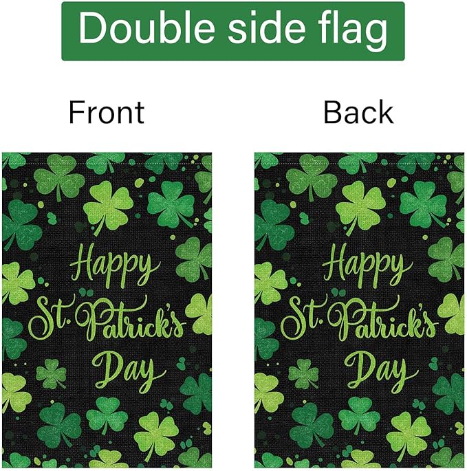Louise Maelys Happy St Patrick's Day Garden Flag Clover Shamrock Welcome 28x40 Inch Double Sided Large Burlap Saint Patricks Spring Holiday Yard Outdoor Outside House Decor