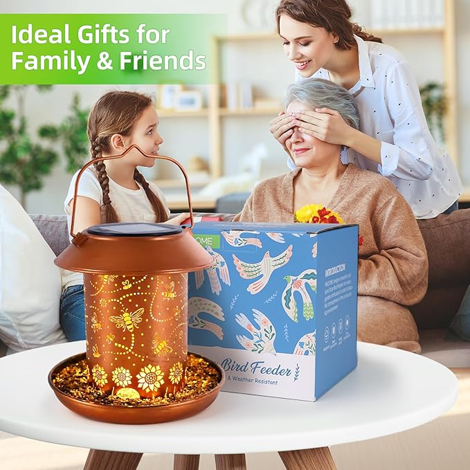 2 Pack Solar Bird Feeders for Outdoors Bee Solar Lanterns for Women Men Hanging Outdoor Lights Waterproof Metal Decoration for Patio, Yard, Lawn, Pathway, Garden Decor